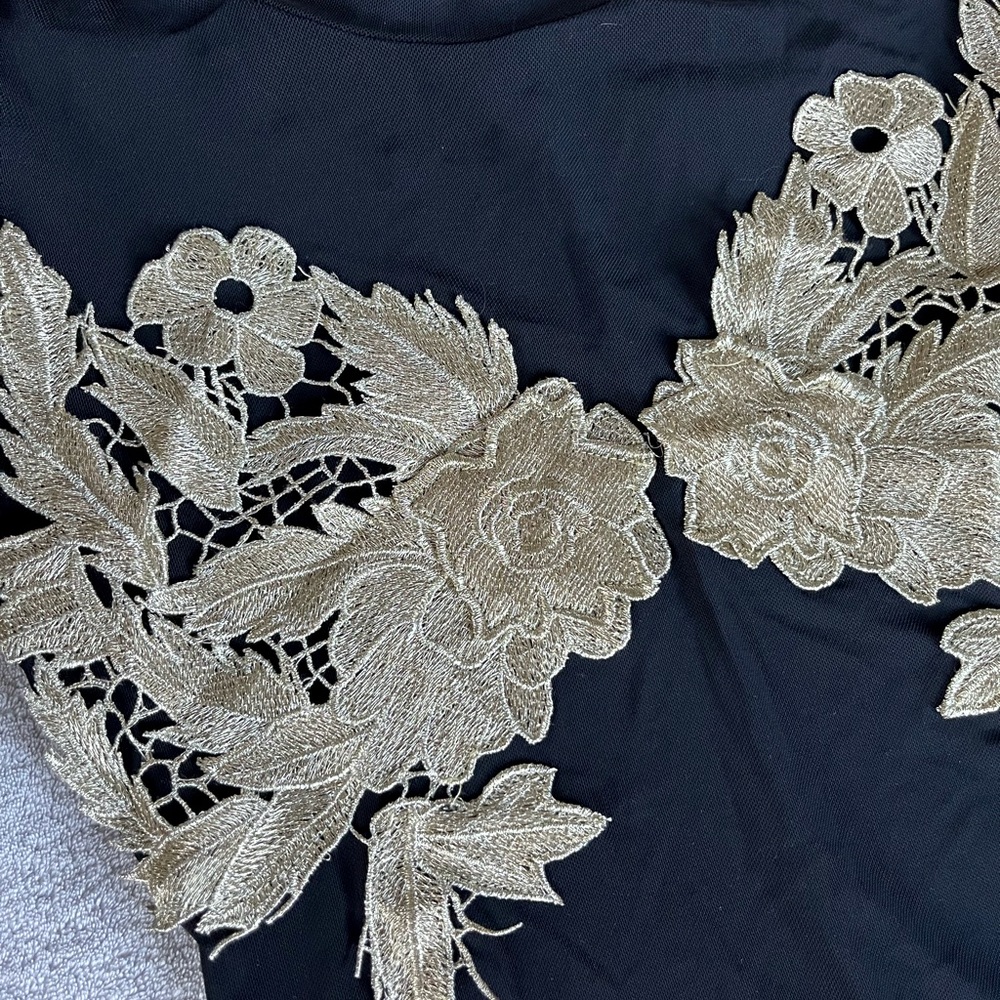 Never worn | Black sheer bodysuit with gold design